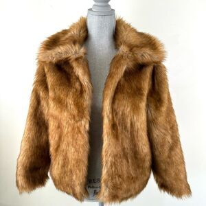 Abercrombie & Fitch Women’s SZ M Faux Fur Jacket Tan Brown Cozy Winter Coat